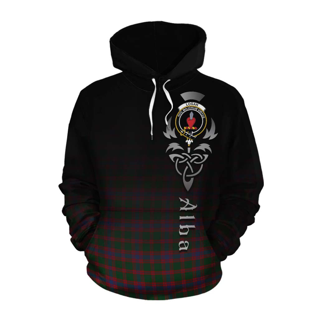 Tartan Vibes Clothing Logan Tartan Cotton Hoodie Featuring Alba Gu Brath Family Crest Celtic Inspired