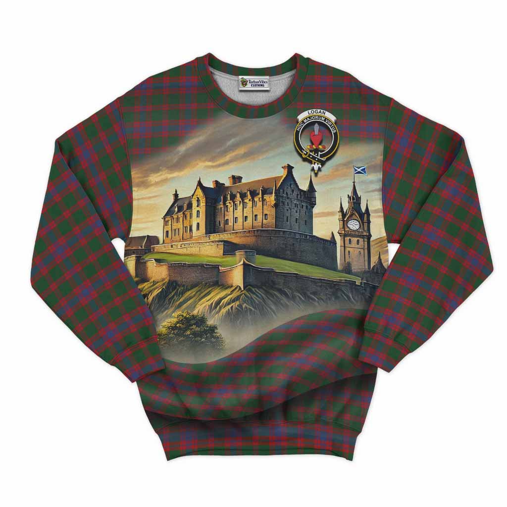 Tartan Vibes Clothing Logan Tartan Family Crest Sweatshirt with Scottish Ancient Castle Style