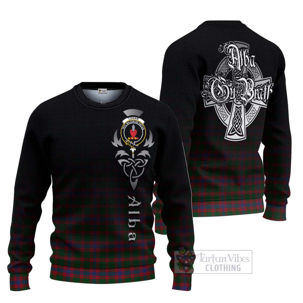 Tartan Vibes Clothing Logan Tartan Knitted Sweater Featuring Alba Gu Brath Family Crest Celtic Inspired