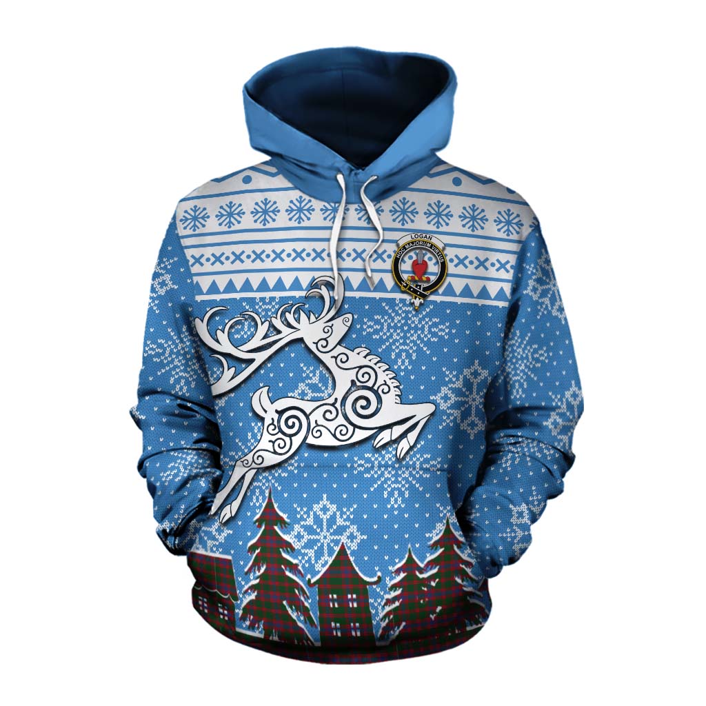 Logan Clan Christmas Cotton Hoodie Celtic Reindeer Style Pullover Hoodie XS - Tartan Vibes Clothing