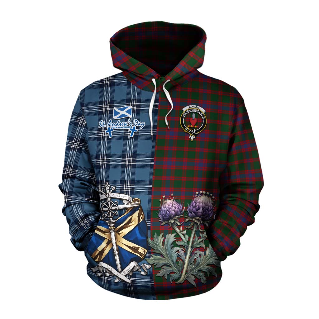 Tartan Vibes Clothing Logan Tartan Cotton Hoodie Happy St. Andrew's Day Half Tartan Style