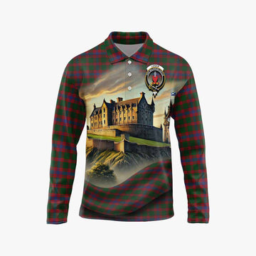 Tartan Vibes Clothing Logan Tartan Family Crest Long Sleeve Polo Shirt with Scottish Ancient Castle Style
