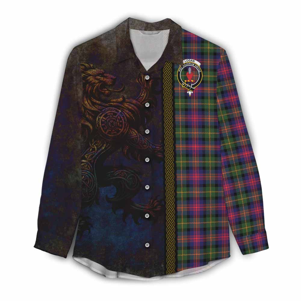 Tartan Vibes Clothing Logan Tartan Family Crest Women's Casual Shirt Alba Gu Brath Be Brave Lion Ancient Style