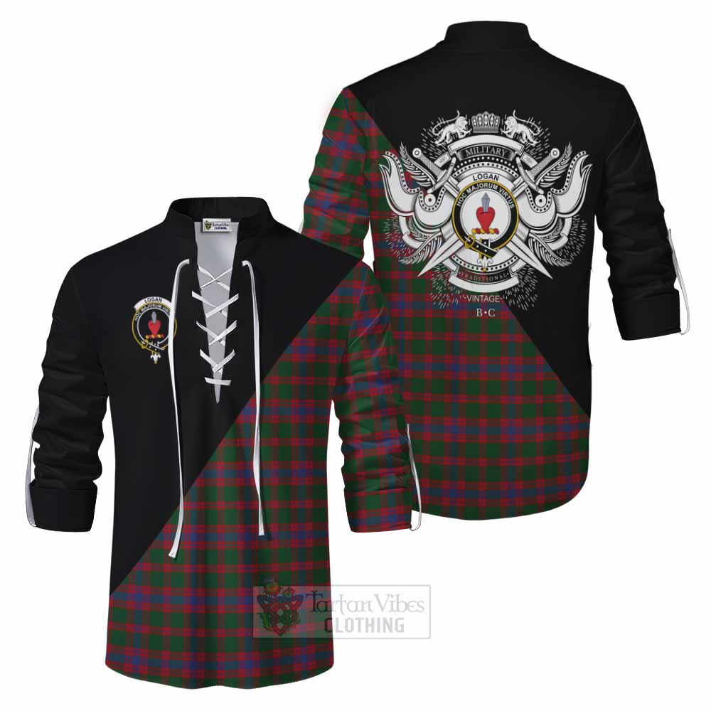 Tartan Vibes Clothing Logan Tartan Ghillie Kilt Shirt with Family Crest and Military Logo Style