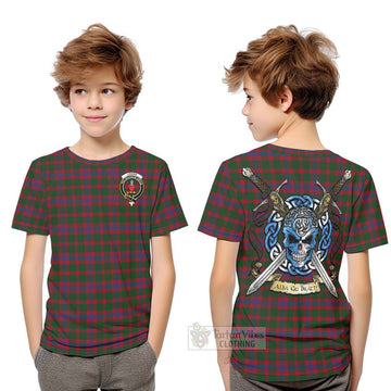 Tartan Vibes Clothing Logan Tartan Kid T-Shirt with Family Crest Celtic Skull Style