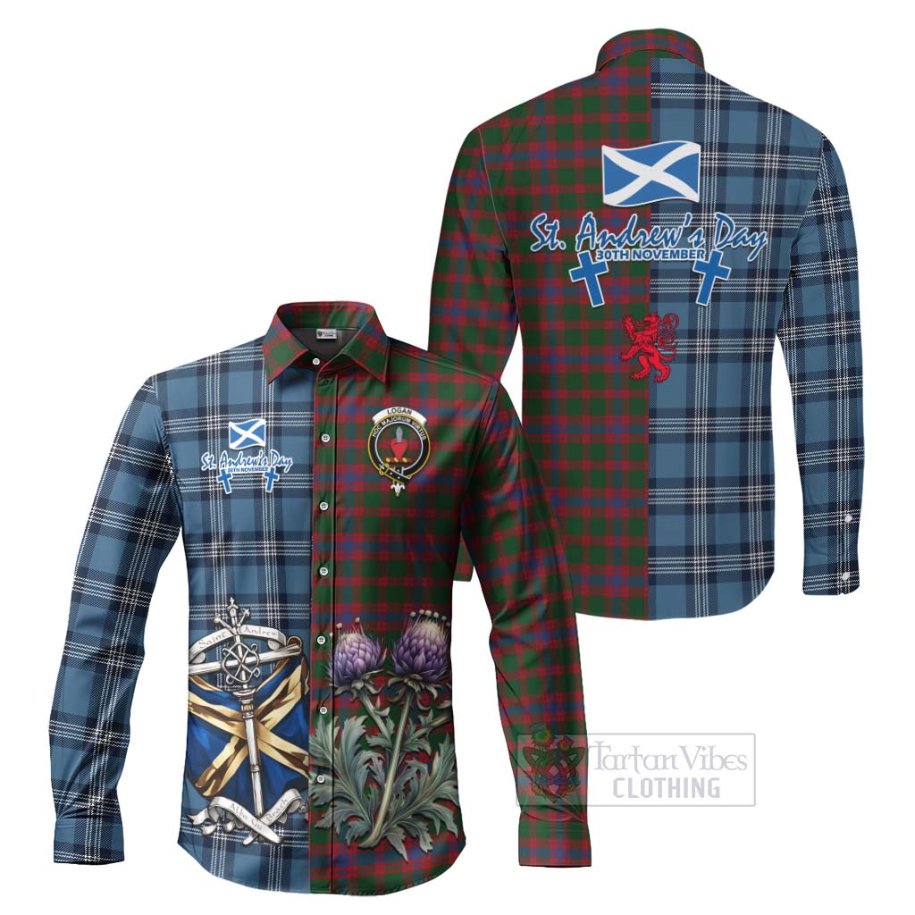 Tartan Vibes Clothing Logan Tartan Long Sleeve Button Shirt Happy St. Andrew's Day Half Tartan Style