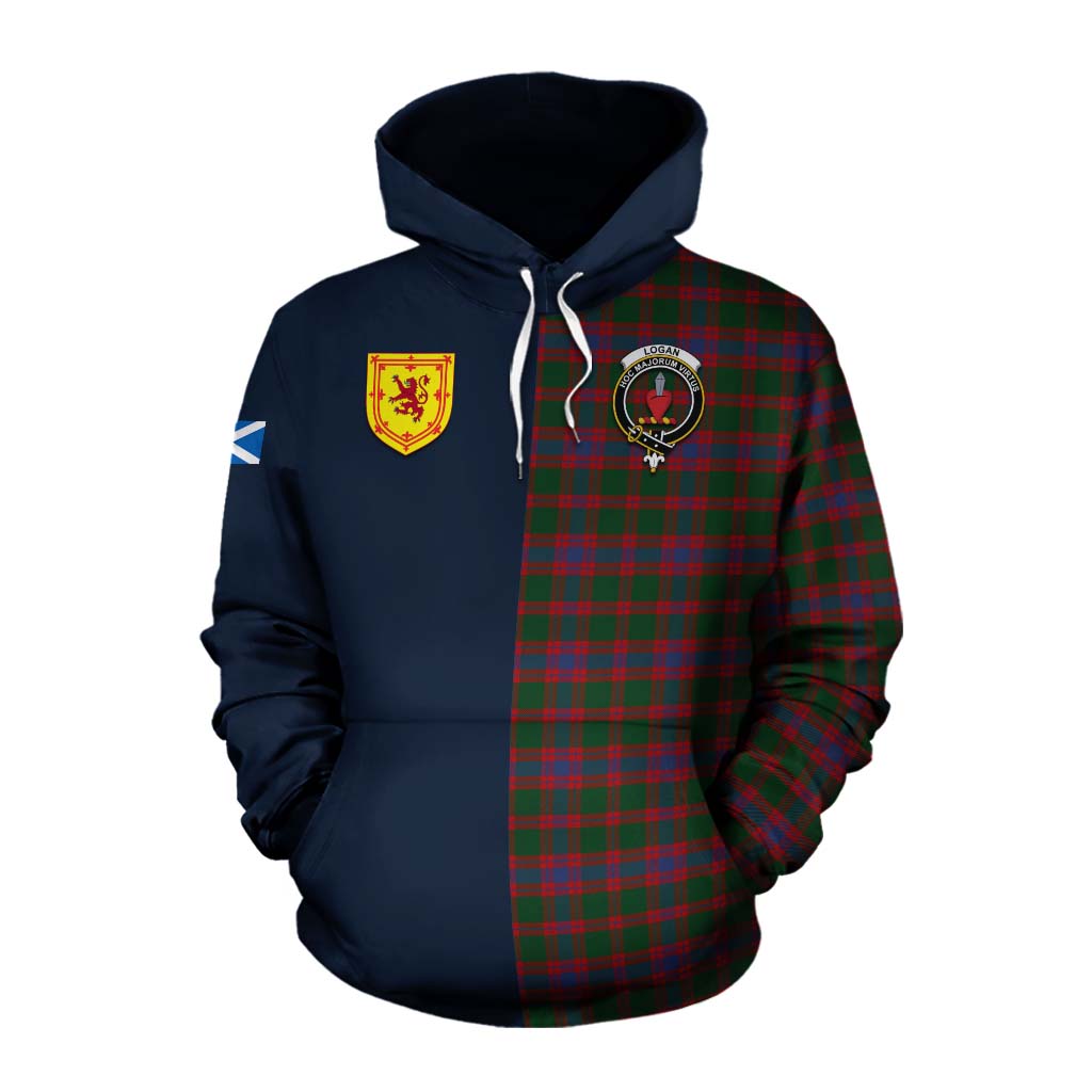 Tartan Vibes Clothing Logan Tartan Cotton Hoodie Alba with Scottish Lion Royal Arm Half Style
