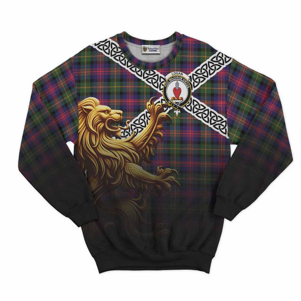 Tartan Vibes Clothing Logan Crest Tartan Sweatshirt with Golden Lion Emblem Celtic Style