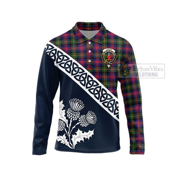 Tartan Vibes Clothing Logan Tartan Long Sleeve Polo Shirt Featuring Thistle and Scotland Map