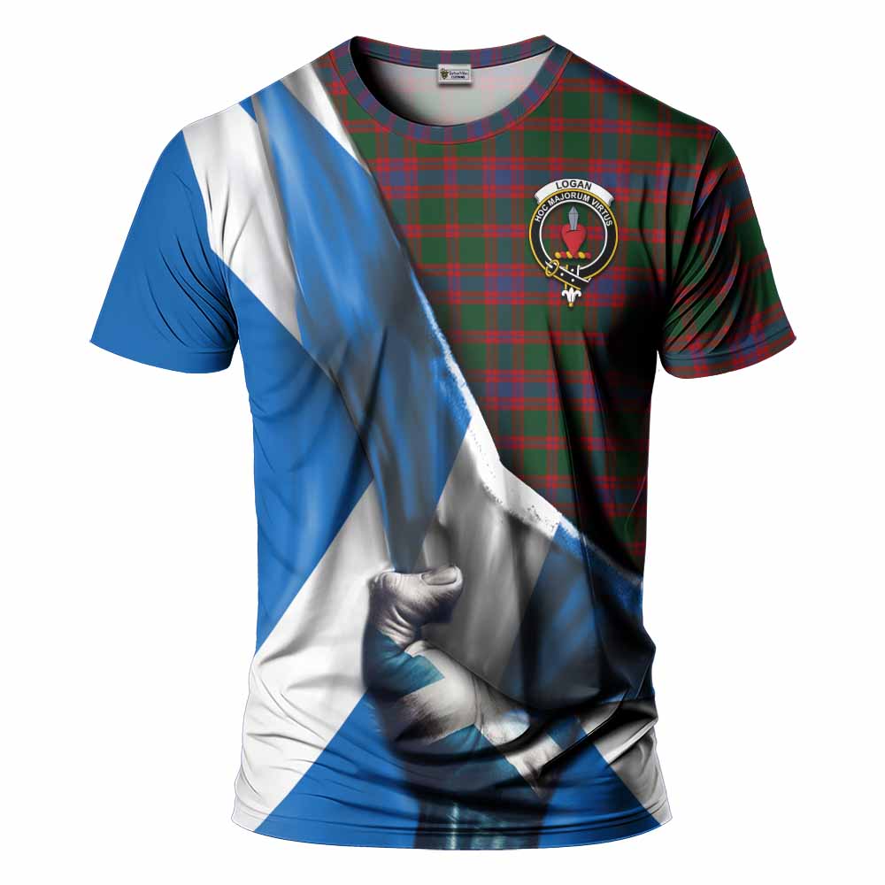 Tartan Vibes Clothing Logan Tartan T-Shirt with Family Crest Scotland Patriotic Style
