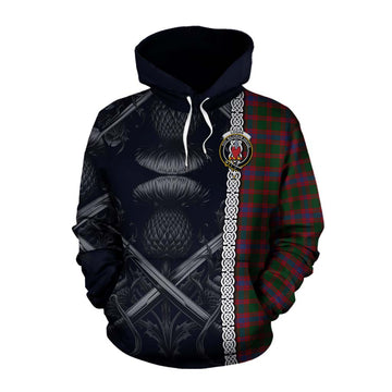 Tartan Vibes Clothing Logan Tartan Cotton Hoodie with Family Crest Cross Sword Thistle Celtic Vibes