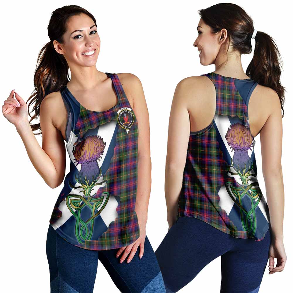 Tartan Vibes Clothing Logan Tartan Family Crest Women's Racerback Tanks Scottish Thistle Celtic Inspired