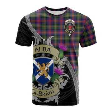 Logan Tartan Family Crest Cotton T-shirt Lion Rampant Royal Thistle Shield Celtic Inspired