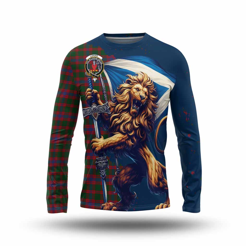 Tartan Vibes Clothing Logan Tartan Family Crest Long Sleeve T-Shirt with Scottish Majestic Lion