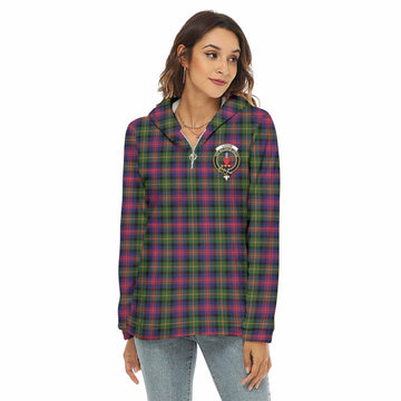 Logan Tartan Women's Borg Fleece Hoodie with Half Zip with Family Crest