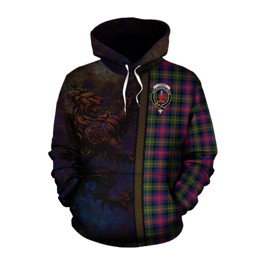 Tartan Vibes Clothing Logan Tartan Family Crest Cotton Hoodie Alba Gu Brath Be Brave Lion Ancient Style