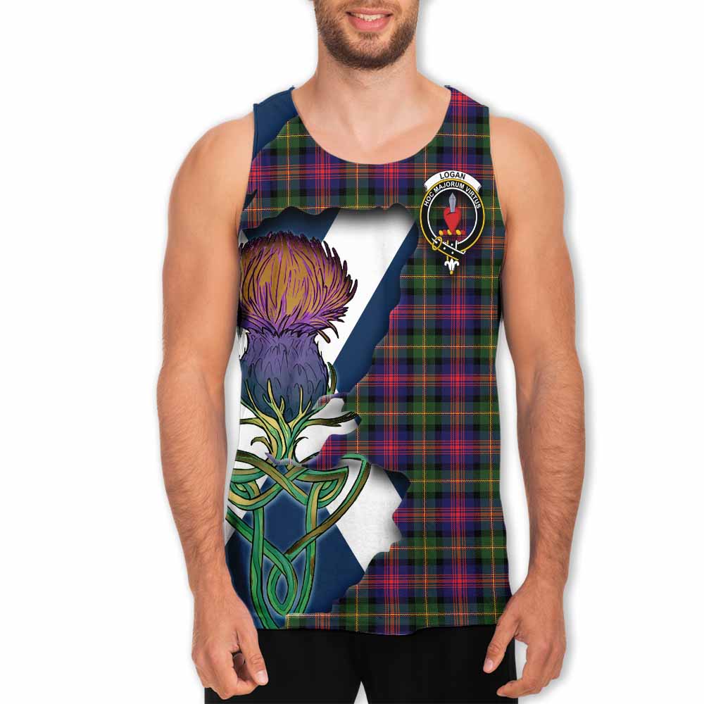 Tartan Vibes Clothing Logan Tartan Family Crest Men's Tank Top Scottish Thistle Celtic Inspired