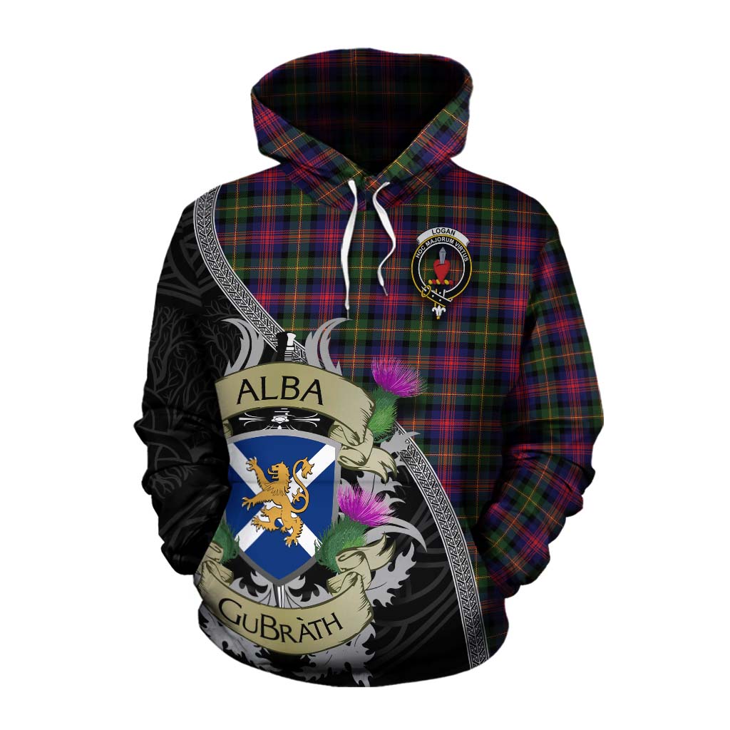 Tartan Vibes Clothing Logan Tartan Family Crest Cotton Hoodie Lion Rampant Royal Thistle Shield Celtic Inspired