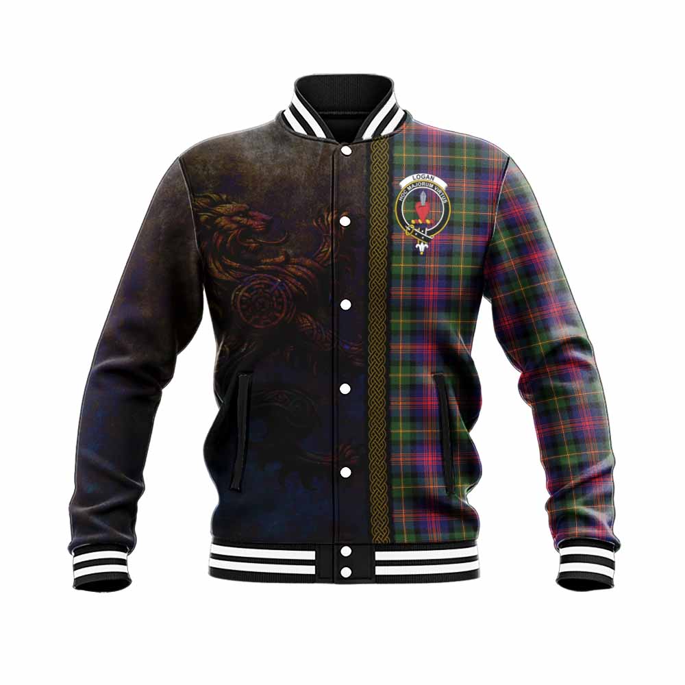 Tartan Vibes Clothing Logan Tartan Family Crest Baseball Jacket Alba Gu Brath Be Brave Lion Ancient Style