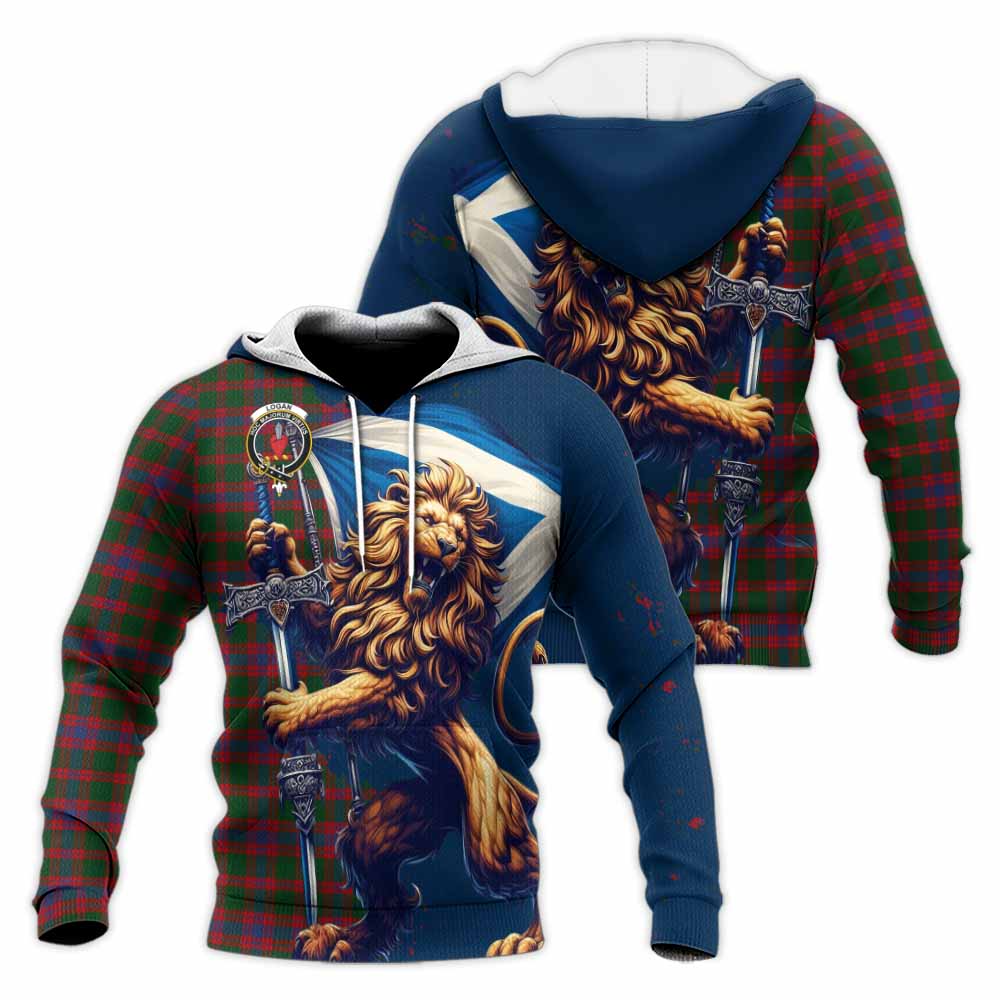 Tartan Vibes Clothing Logan Tartan Family Crest Knitted Hoodie with Scottish Majestic Lion