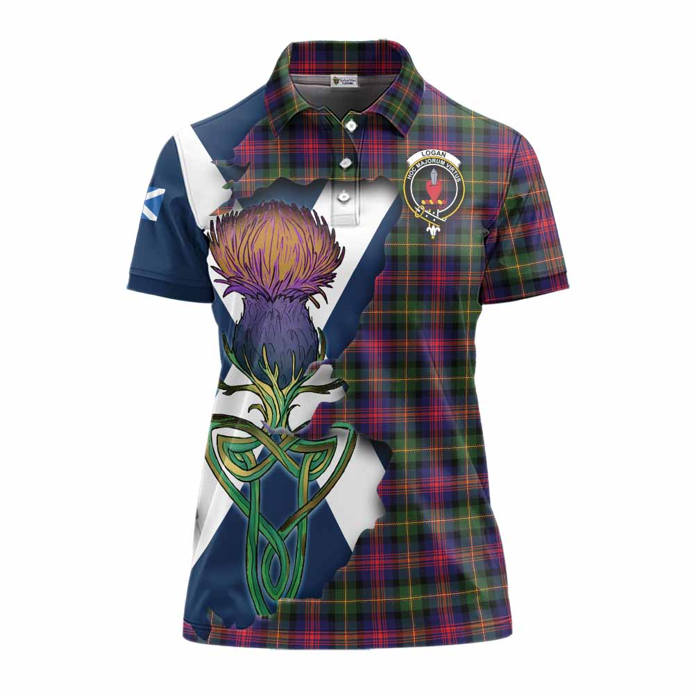 Tartan Vibes Clothing Logan Tartan Family Crest Women's Polo Shirt Scottish Thistle Celtic Inspired