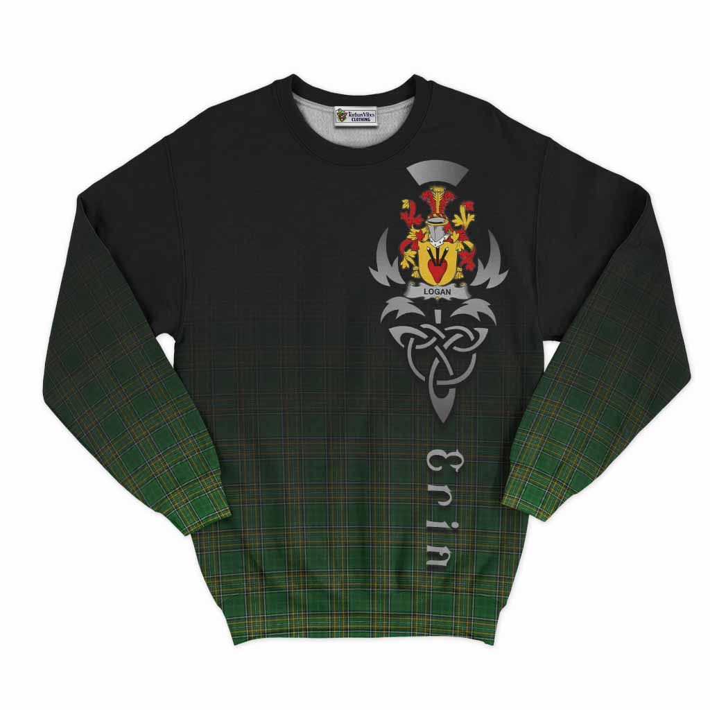Tartan Vibes Clothing Logan Irish Clan Sweatshirt with Coat of Arms Erin Go Bragh Celtic Inspired