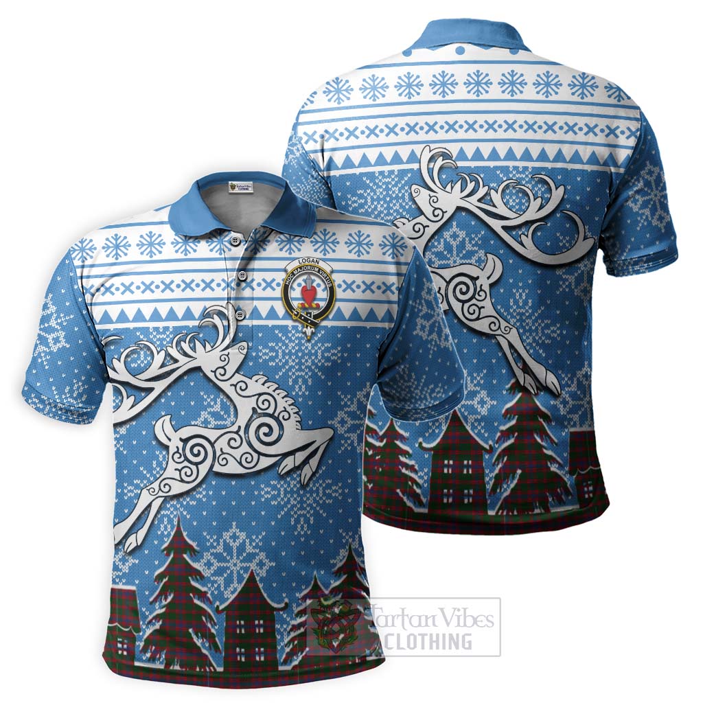 Tartan Vibes Clothing Logan Clan Christmas Polo Shirt Celtic Reindeer Style