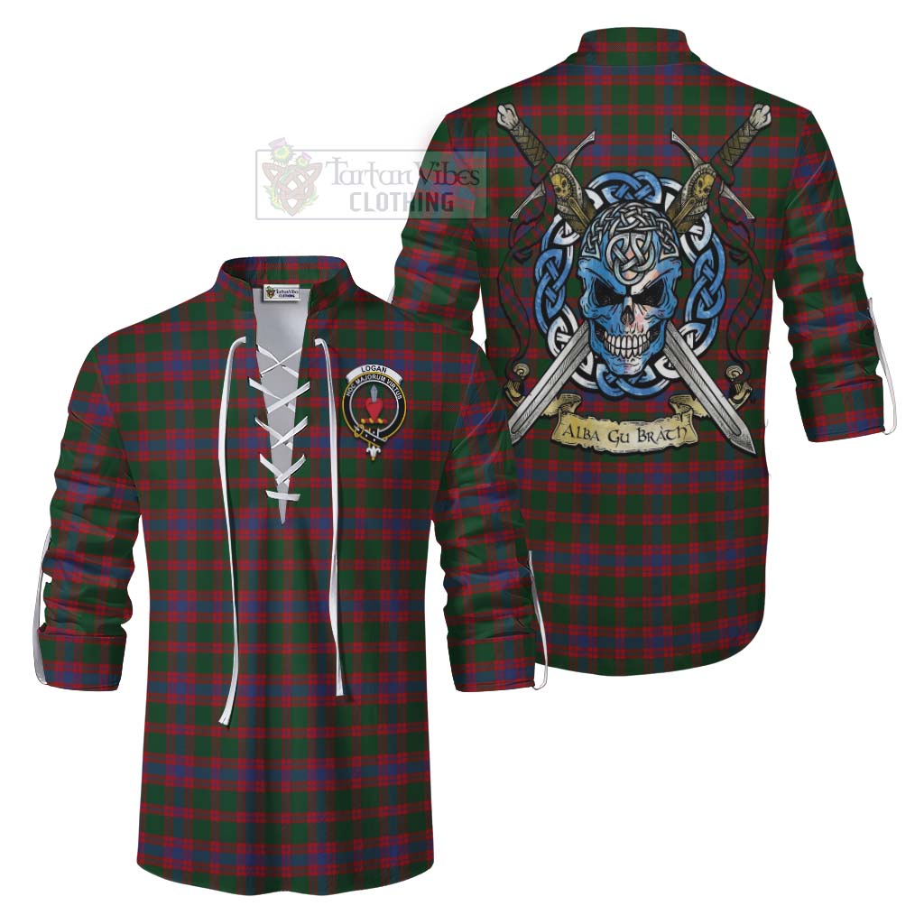 Tartan Vibes Clothing Logan Tartan Ghillie Kilt Shirt with Family Crest Celtic Skull Style