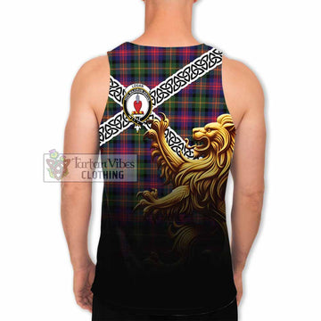 Logan Crest Tartan Men's Tank Top with Golden Lion Emblem Celtic Style