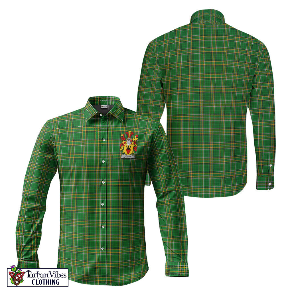 Tartan Vibes Clothing Logan Ireland Clan Tartan Long Sleeve Button Up with Coat of Arms