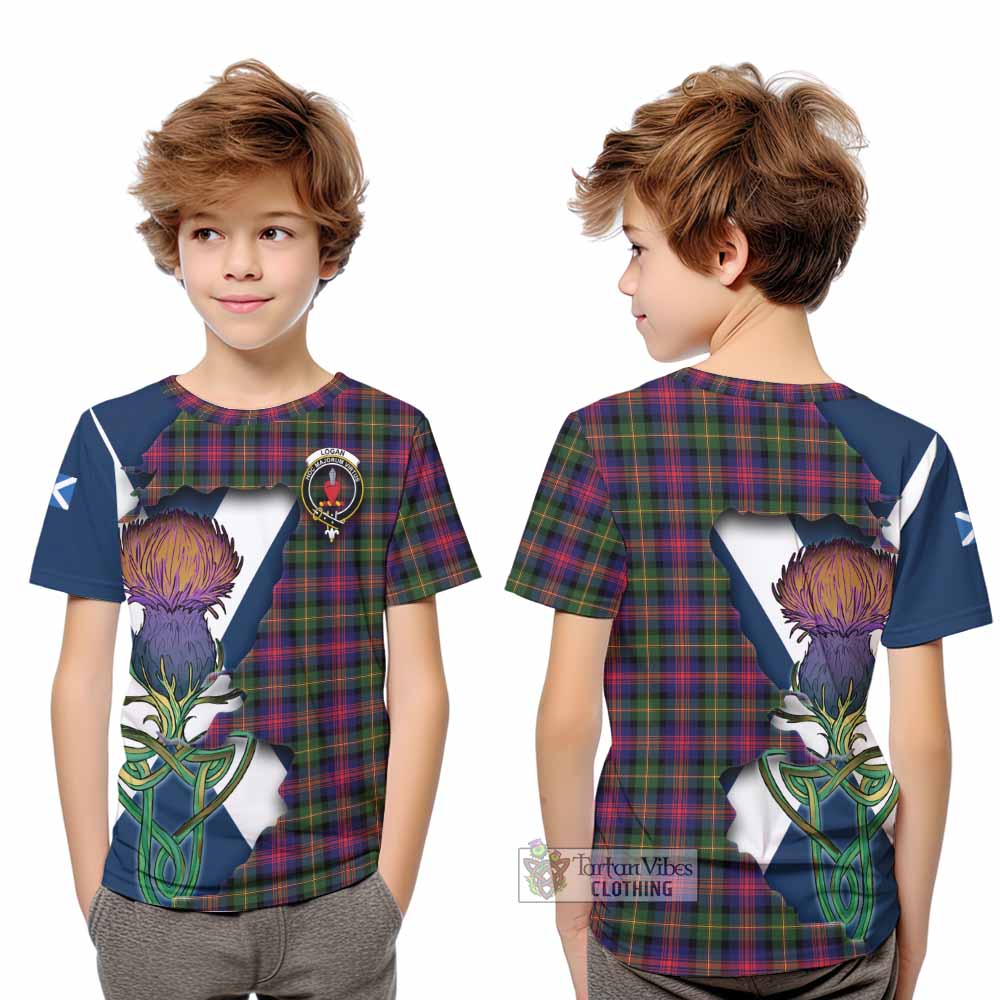 Tartan Vibes Clothing Logan Tartan Family Crest Kid T-Shirt Scottish Thistle Celtic Inspired