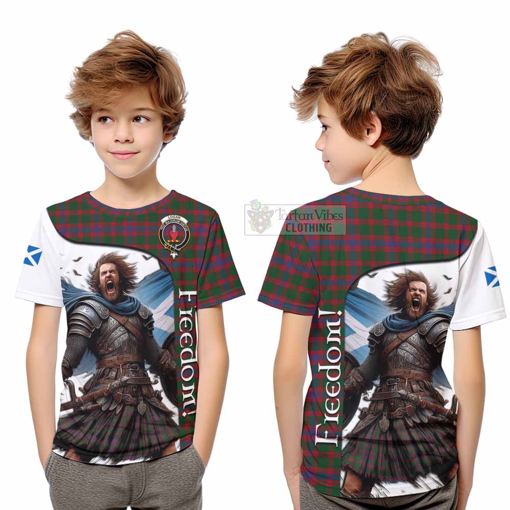 Tartan Vibes Clothing Logan Crest Tartan Kid T-Shirt Inspired by the Freedom of Scottish Warrior