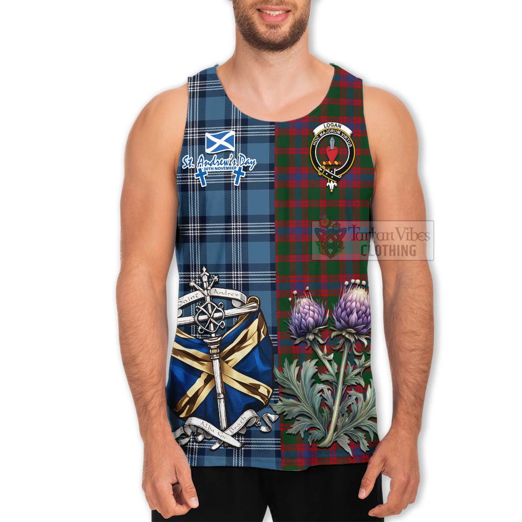 Tartan Vibes Clothing Logan Tartan Men's Tank Top Happy St. Andrew's Day Half Tartan Style