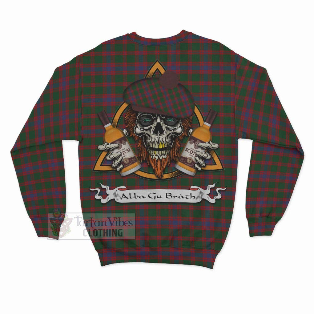 Tartan Vibes Clothing Logan Tartan Sweatshirt with Family Crest and Bearded Skull Holding Bottles of Whiskey