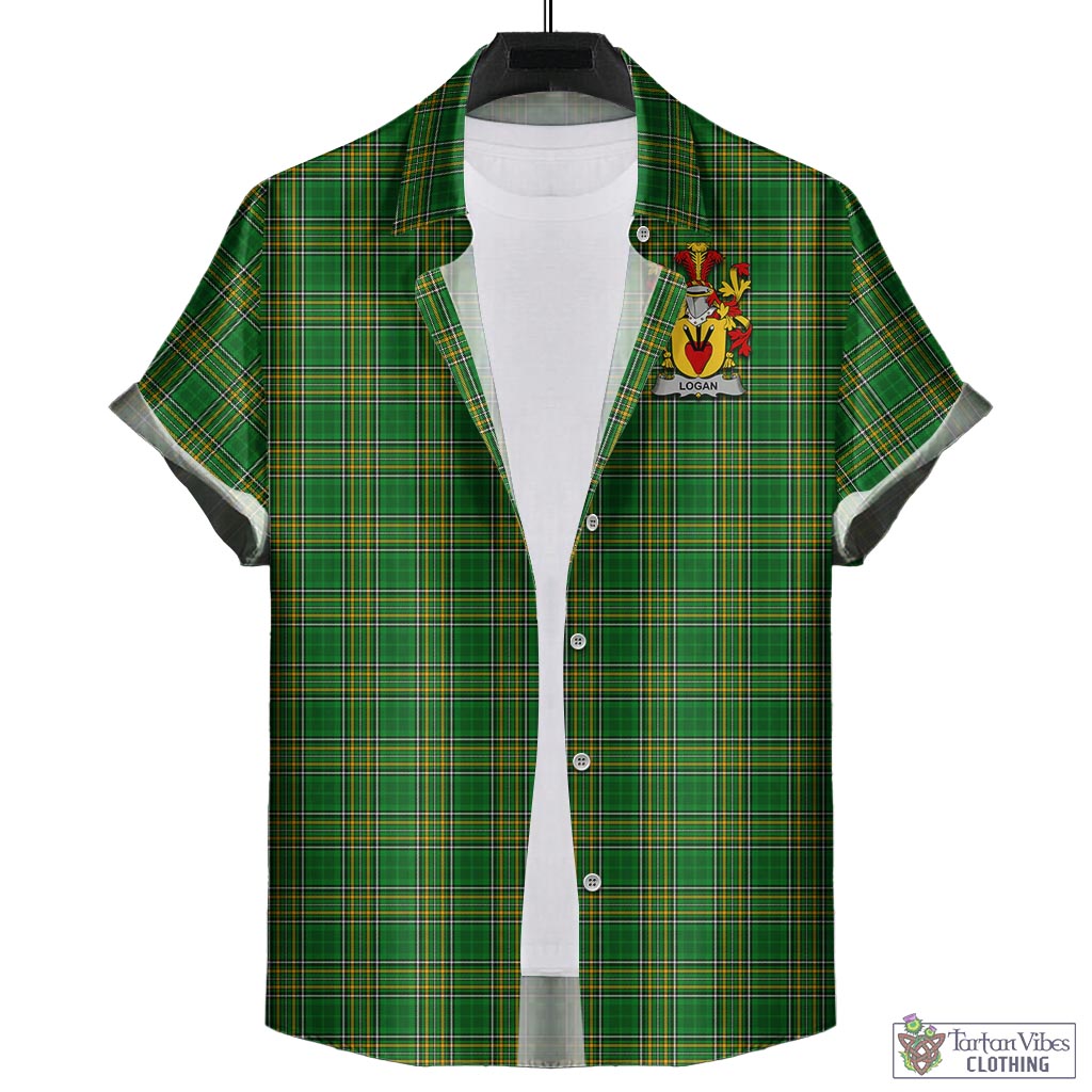 Tartan Vibes Clothing Logan Ireland Clan Tartan Short Sleeve Button Up with Coat of Arms