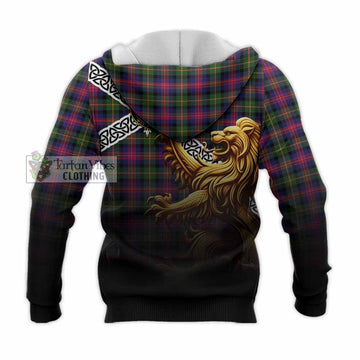 Logan Crest Tartan Knitted Hoodie with Golden Lion Emblem Celtic Style