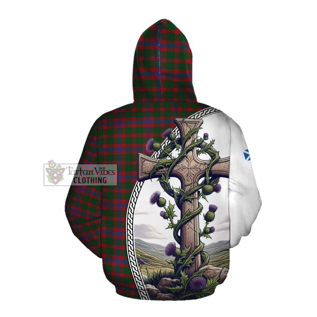 Tartan Vibes Clothing Logan Tartan Cotton Hoodie with Family Crest and St. Andrew's Cross Accented by Thistle Vines