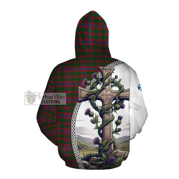Tartan Vibes Clothing Logan Tartan Cotton Hoodie with Family Crest and St. Andrew's Cross Accented by Thistle Vines