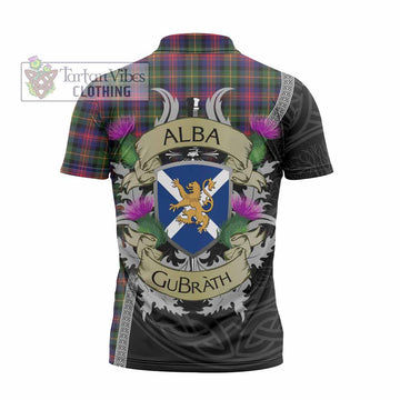 Logan Tartan Family Crest Zipper Polo Shirt Lion Rampant Royal Thistle Shield Celtic Inspired