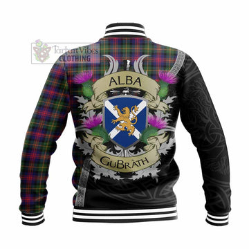 Tartan Vibes Clothing Logan Tartan Family Crest Baseball Jacket Lion Rampant Royal Thistle Shield Celtic Inspired