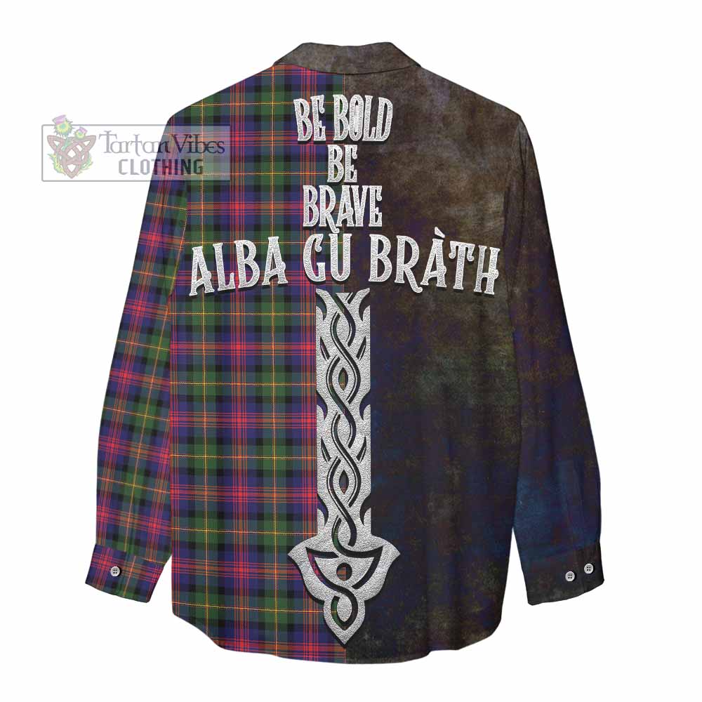 Tartan Vibes Clothing Logan Tartan Family Crest Women's Casual Shirt Alba Gu Brath Be Brave Lion Ancient Style
