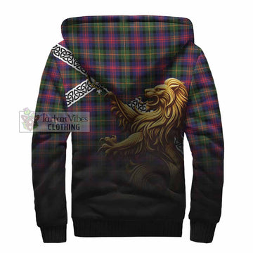 Logan Crest Tartan Sherpa Hoodie with Golden Lion Emblem Celtic Style