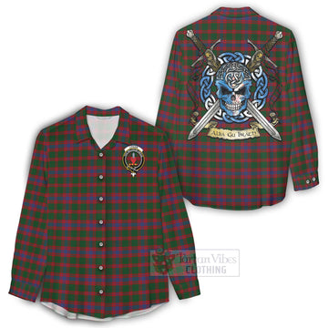 Logan Tartan Women's Casual Shirt with Family Crest Celtic Skull Style