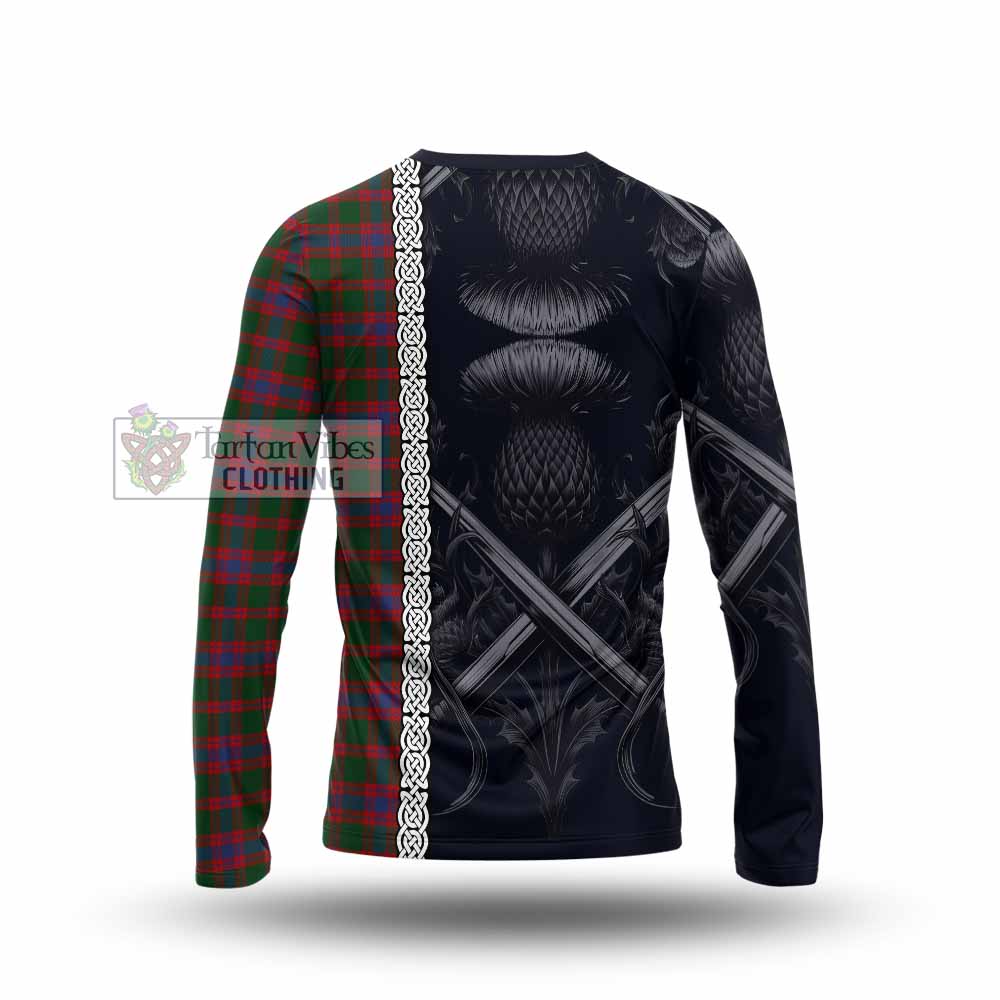 Tartan Vibes Clothing Logan Tartan Long Sleeve T-Shirt with Family Crest Cross Sword Thistle Celtic Vibes