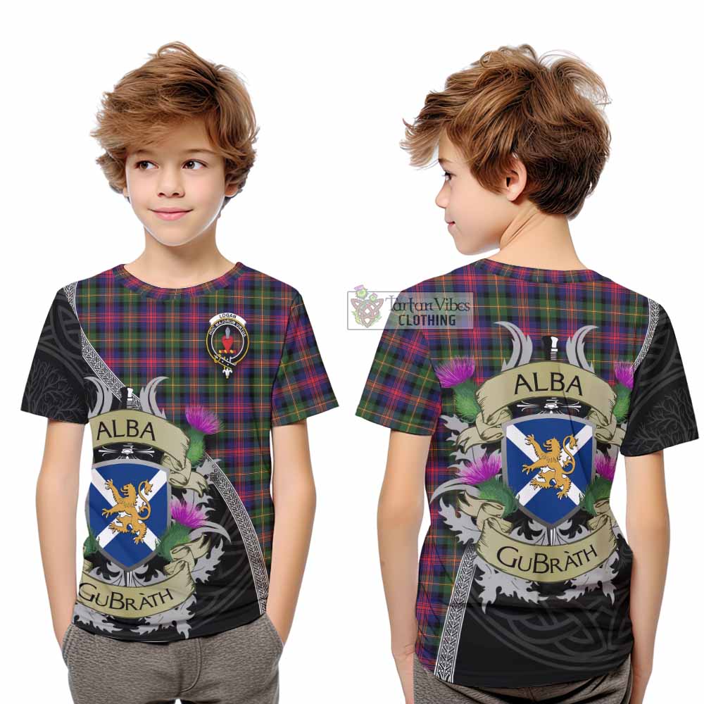 Tartan Vibes Clothing Logan Tartan Family Crest Kid T-Shirt Lion Rampant Royal Thistle Shield Celtic Inspired
