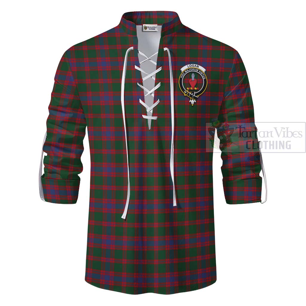Tartan Vibes Clothing Logan Tartan Ghillie Kilt Shirt with Family Crest Celtic Skull Style