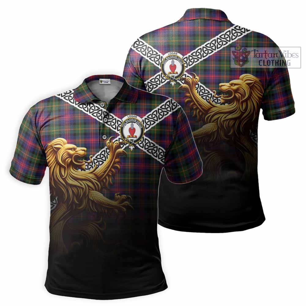 Tartan Vibes Clothing Logan Crest Tartan Polo Shirt with Golden Lion Emblem Celtic Style