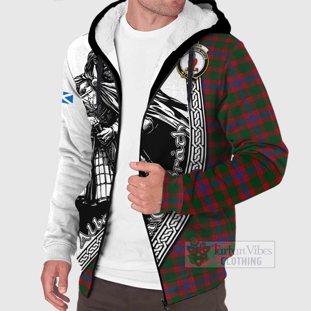 Tartan Vibes Clothing Logan Tartan Clan Crest Sherpa Hoodie with Highlander Warrior Celtic Style