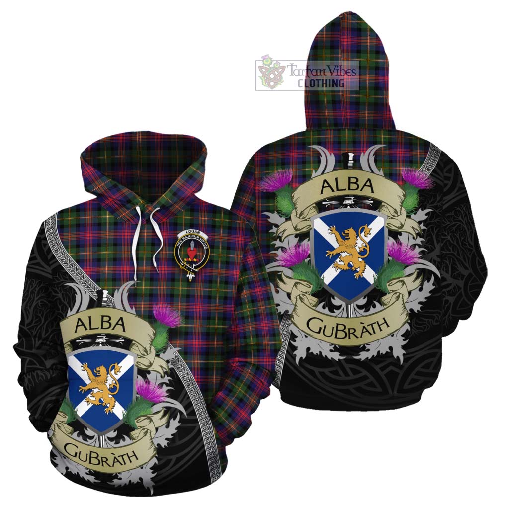 Tartan Vibes Clothing Logan Tartan Family Crest Cotton Hoodie Lion Rampant Royal Thistle Shield Celtic Inspired