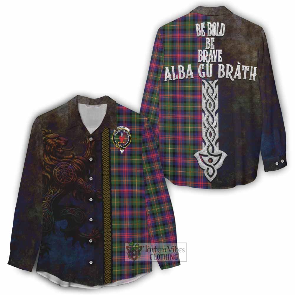 Tartan Vibes Clothing Logan Tartan Family Crest Women's Casual Shirt Alba Gu Brath Be Brave Lion Ancient Style